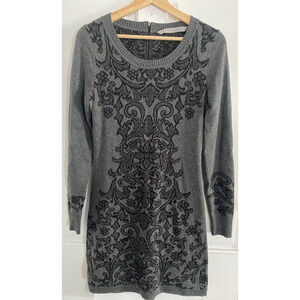 Athleta Knitted Sweater Dress Cotton Blend Jacquard Floral Dark Grey Size small